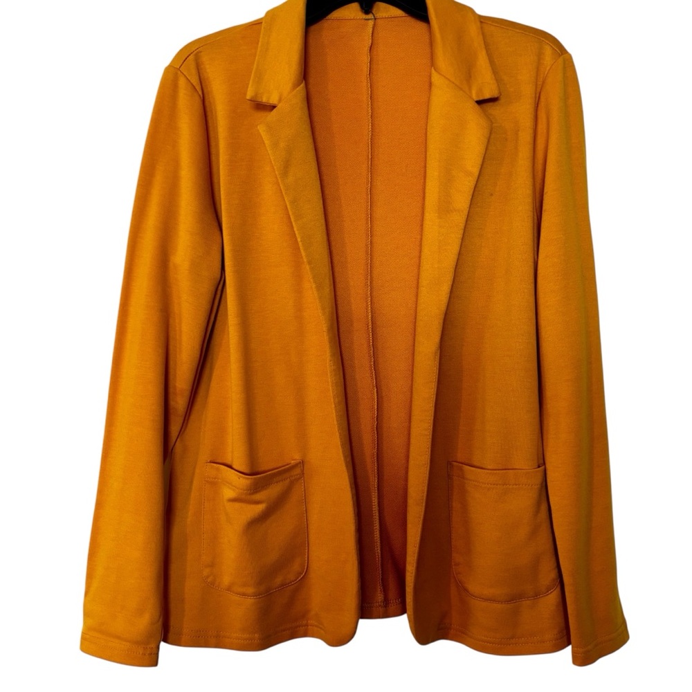 Women's Merigold Mustard Stretch Open Front Blazer Sz M w Pockets